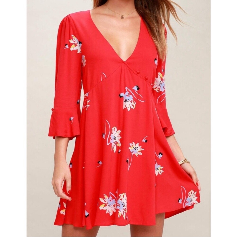 Free People Red Floral Mini Dress
